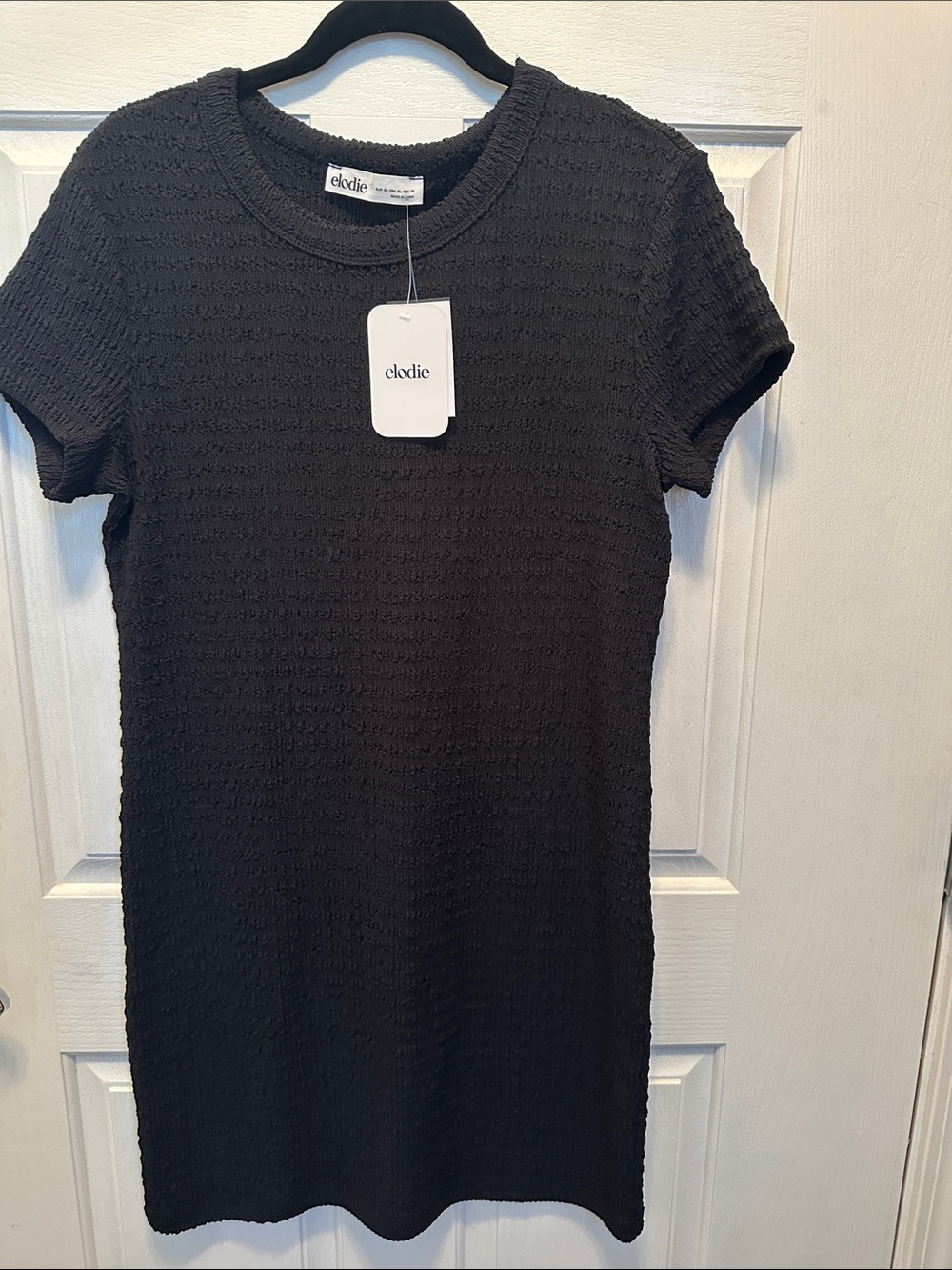 Elodie Black Textured Short-Sleeve Shift Dress